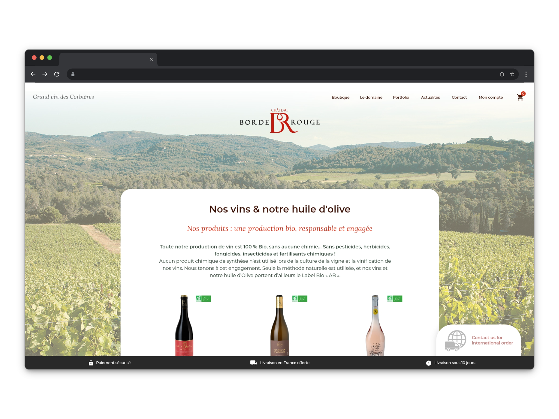 Page boutique du site web Borde Rouge