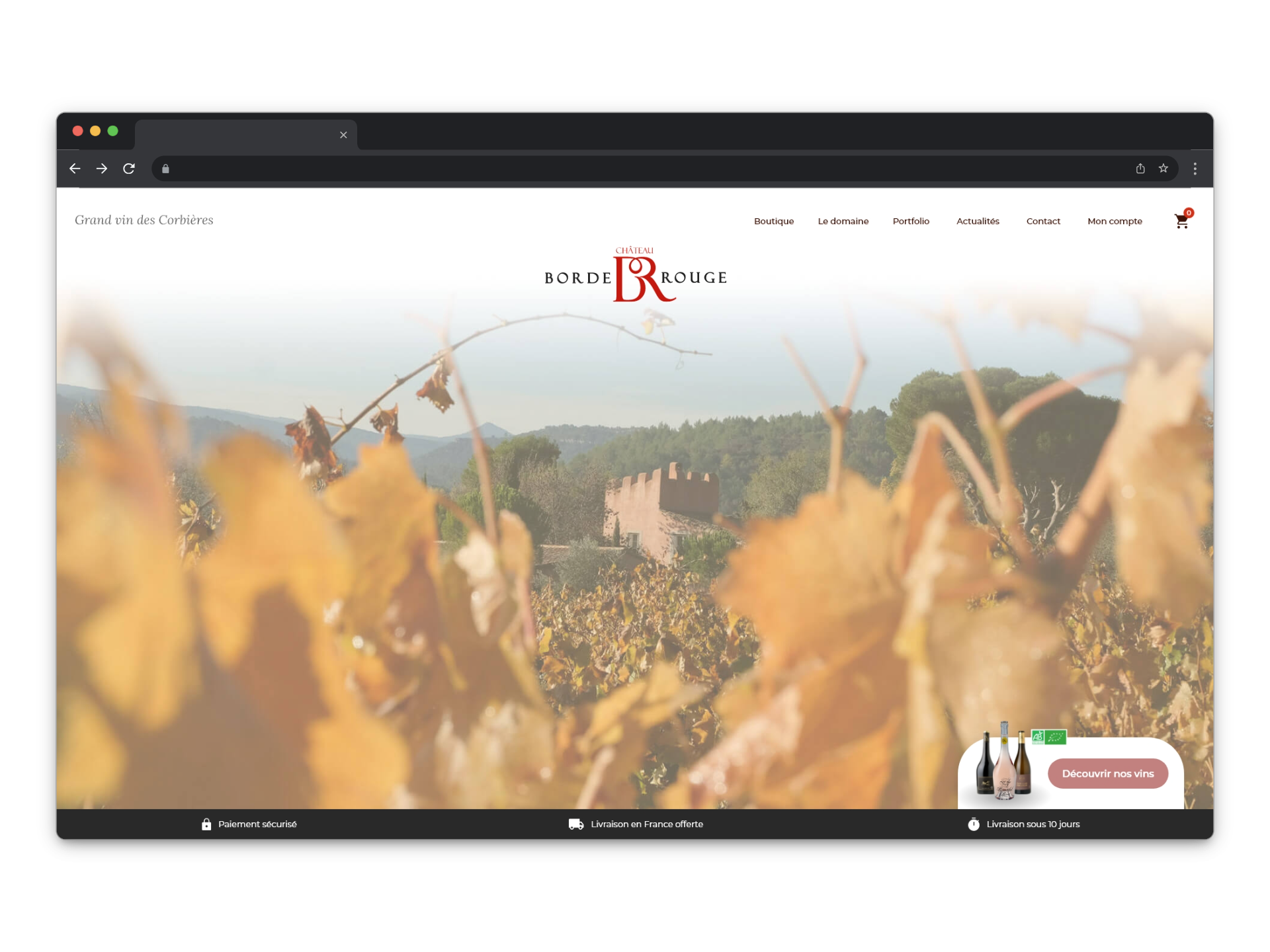 Page d'accueil du site du vignoble Borde-Rouge