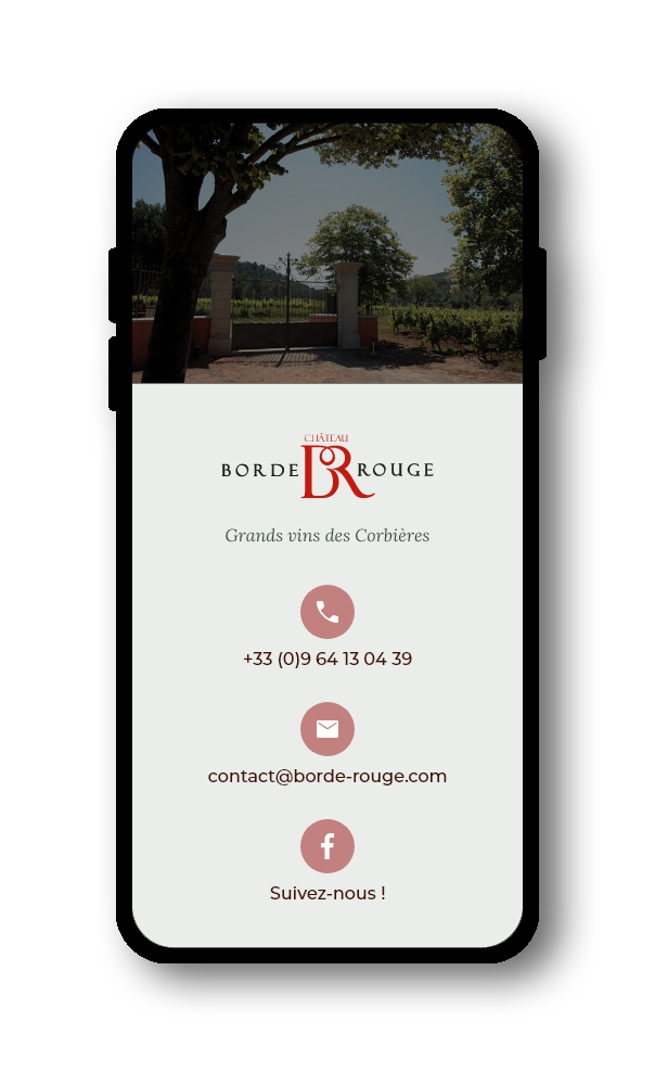 Footer du site web du vignoble Borde Rouge sur mobile