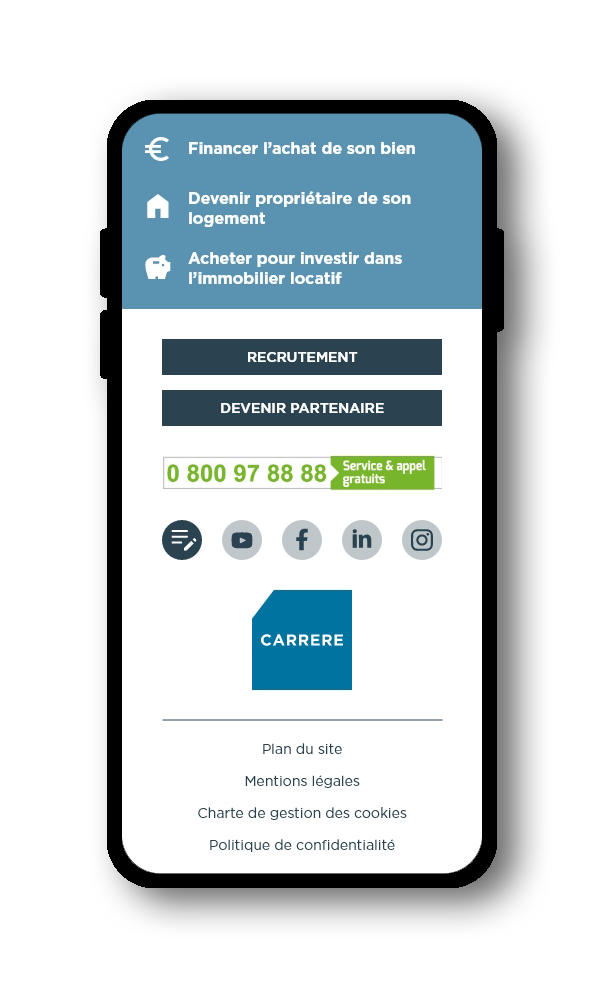 Footer Carrere Promotion sur mobile