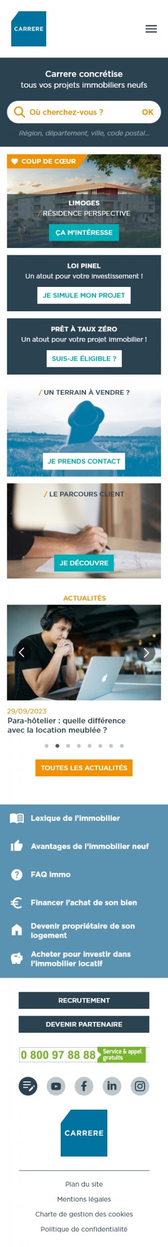 Page accueil Carrere Promotion sur mobile