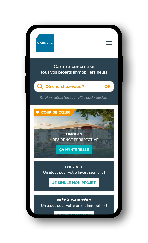 Page accueil Carrere Promotion sur mobile