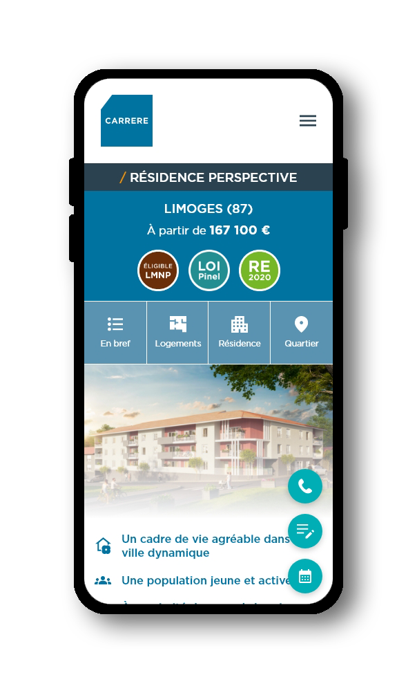 Page résidence Carrere Promotion sur mobile